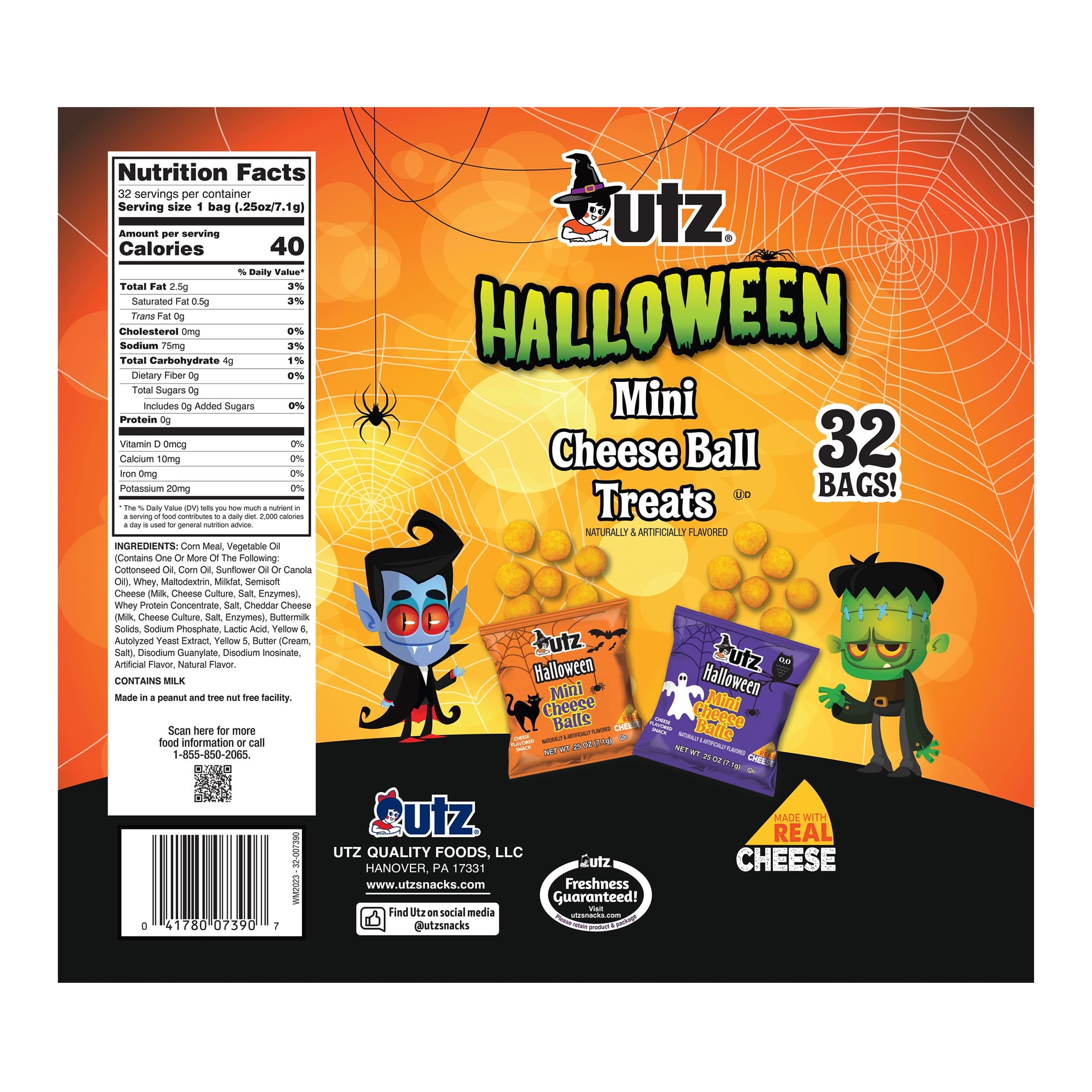 Utz Halloween Mini Cheeseball Treats, 0.25 oz, 32 Count