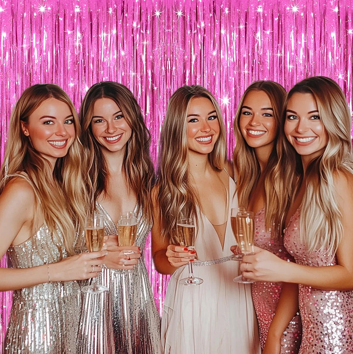 Sm:)e 2-Pack Light Bright Silver Foil Fringe Curtains for Events - Birthday, Wedding, Graduation, Christmas, Baby Shower, various festivals Decor Photo Booth Fun!