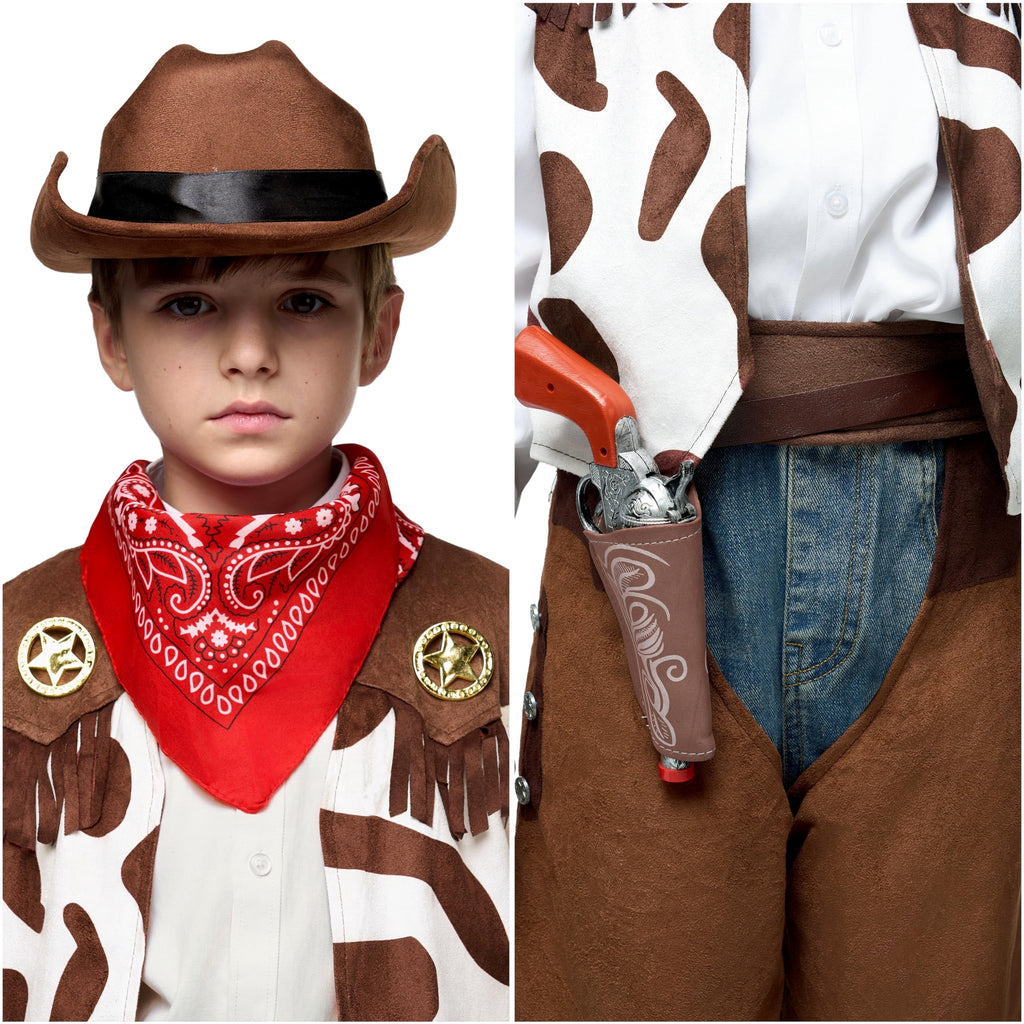 Joyfy Halloween Cowboy Costume for Boys, Kids Cowboy Costume Set, Brown Western Style Cowboy Outfit with Cowboy Hat for Toddler Dress-up Party Cosplay