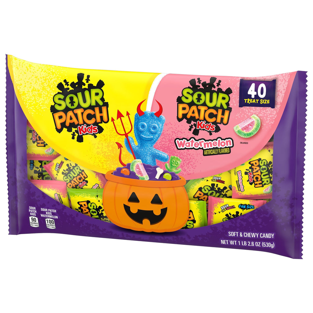 SOUR PATCH KIDS Original & Watermelon Halloween Candy Variety Pack, 40 Trick or Treat Bags