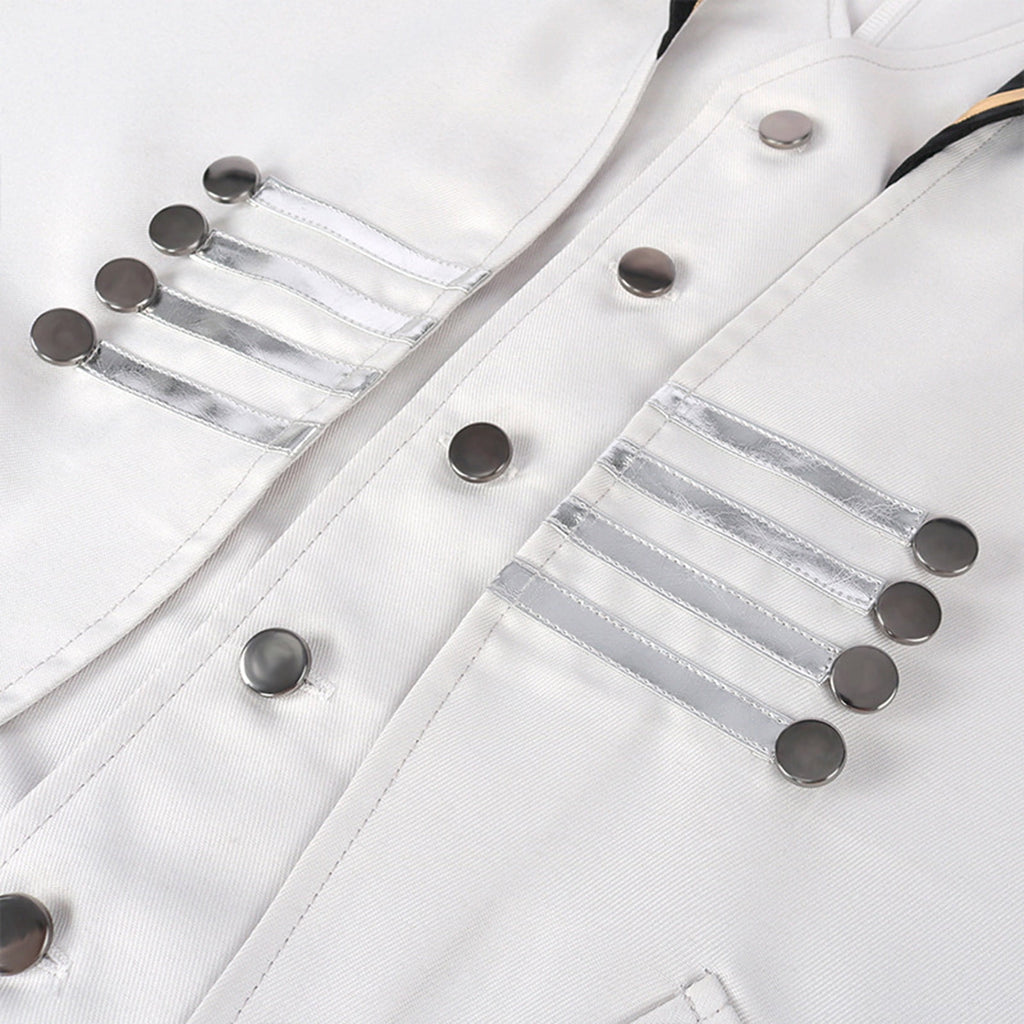 Odeerbi Mens Steampunk Tailcoat Gothic Medieval Jacket Frock Uniform Halloween Long Tuxedo Coat Retro Tailcoat Coat Lapel Court Slim Dress Coat White