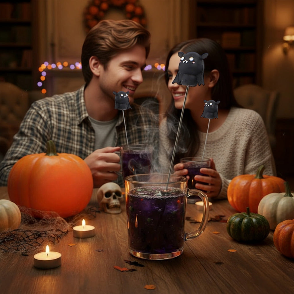 Stainless Steel Mixing Spoon for Cocktails – Halloween Barware, 304 Food - Grade Stirring Rod with Ghost, Witch Hat, Bat & Pumpkin Designs,Orange
