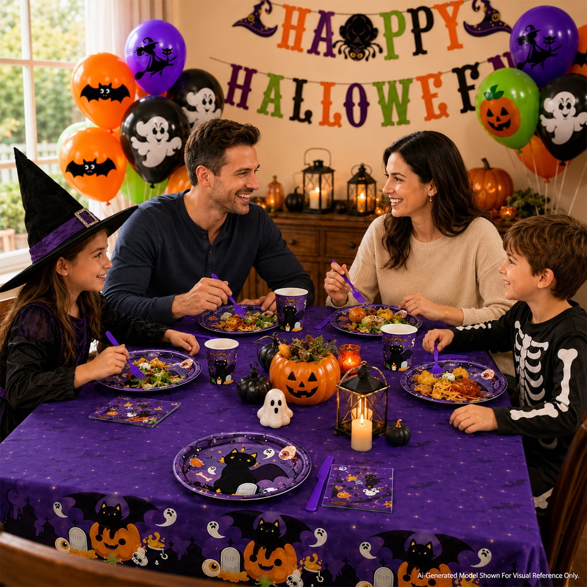 Halloween Paper Plates for Halloween Party Decoration Disposable Cups Napkins Table Cover Balloons Banner for Halloween Birthday Party Supplies Serve 20 Design2