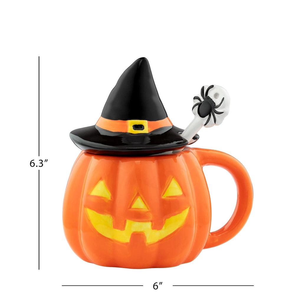 Mr. Halloween 18 oz Lidded Jack-O-Lantern Ceramic Mug with Spoon