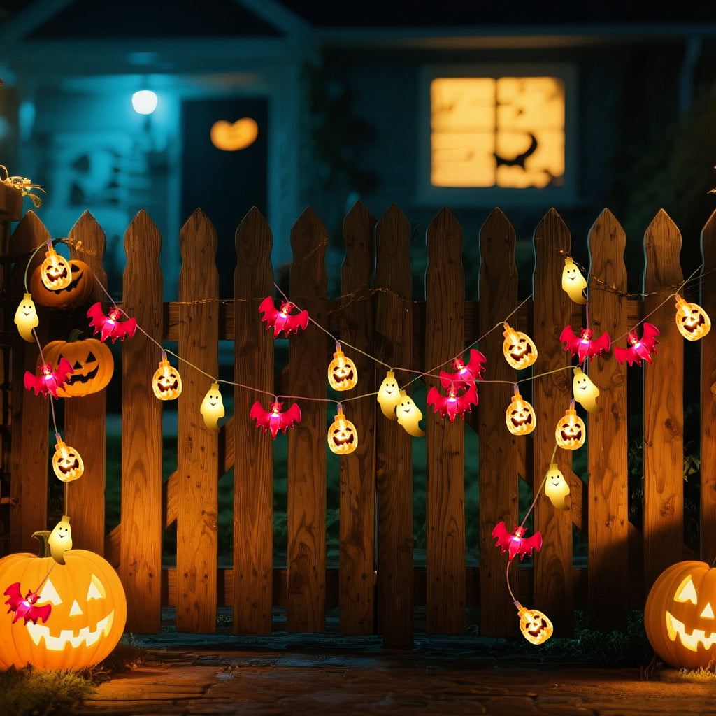 Qoosea Halloween Pumpkin String Lights, 20 LED 10.5ft 8 Modes Waterproof Orange Halloween Decorations Outdoor Indoor Bedroom Camper Party Decor