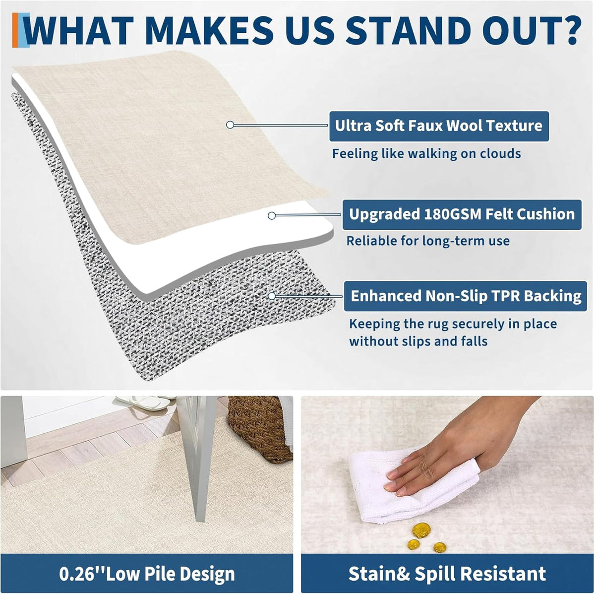 Modern Runner Rugs 2x6 Narrow Solid Color Hallway Rugs, Non-Shedding Low Pile Accent Carpet, Foldable Ultra-Thin Indoor Floor Cover for Laundry Room, Bedroom, Kitchen, Beige Brown