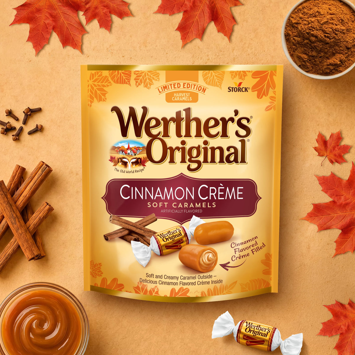 Werther's Original Limited Edition Fall Harvest Cinnamon Crème Soft Caramels, 7.4 oz Bag