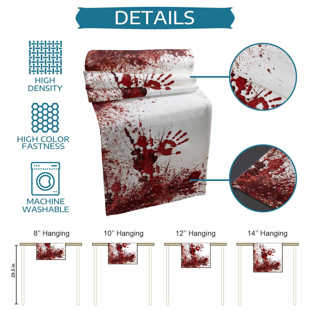 Halloween Red Blood Table Runner 90 Inches, Horror Bloody Handprint Bed Runner Dresser Scarves Tabletop for Indoor Outdoor Parties/Ceremony/Banquet, 13" x 90"