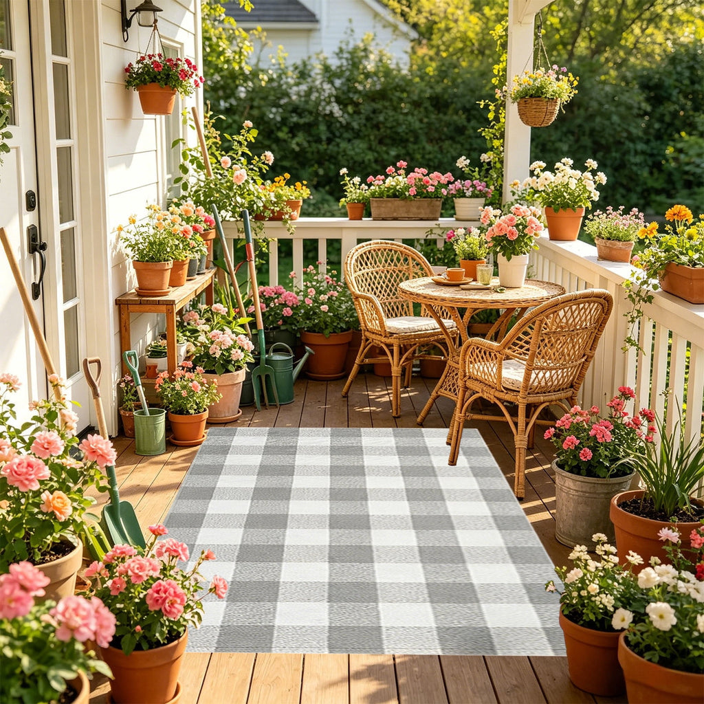 Orange Plaid Fall Outdoor Mat, Hand-Woven Porch Rug for Thanksgiving Halloween Door Decor