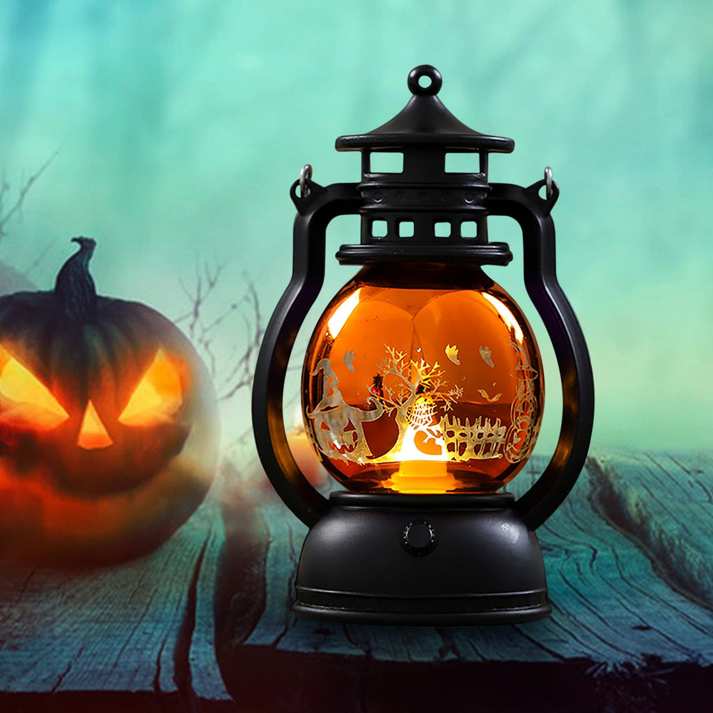 NSESSHome Halloween Pumpkin Lantern with LED, Portable Jack-O-Lantern for Halloween, Vintage Halloween Lamp Handheld Lantern Oil Lamp for Halloween Decorations Indoor and Outdoor