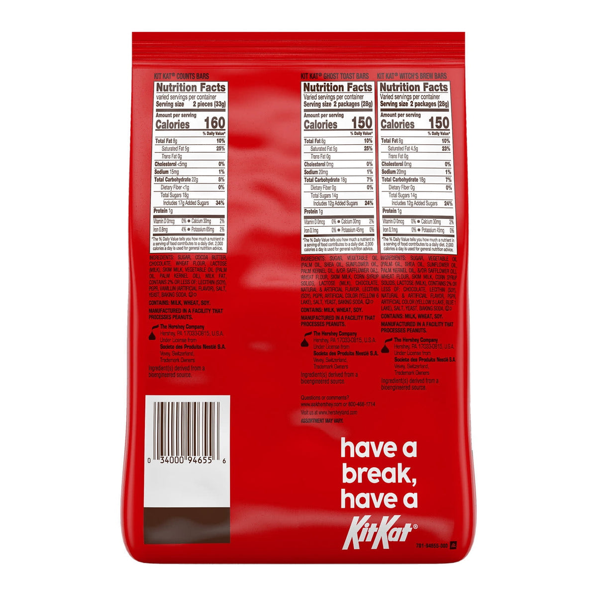 Kit Kat Assorted Flavored Wafer Snack Size, Halloween Candy Bulk Bag, 30.2 oz (60 Pieces)