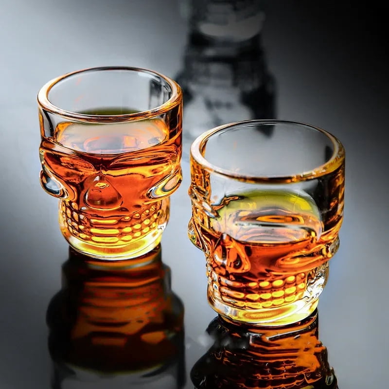 Skull Glass Shot Glasses- Set of 6 1.75oz, Clear