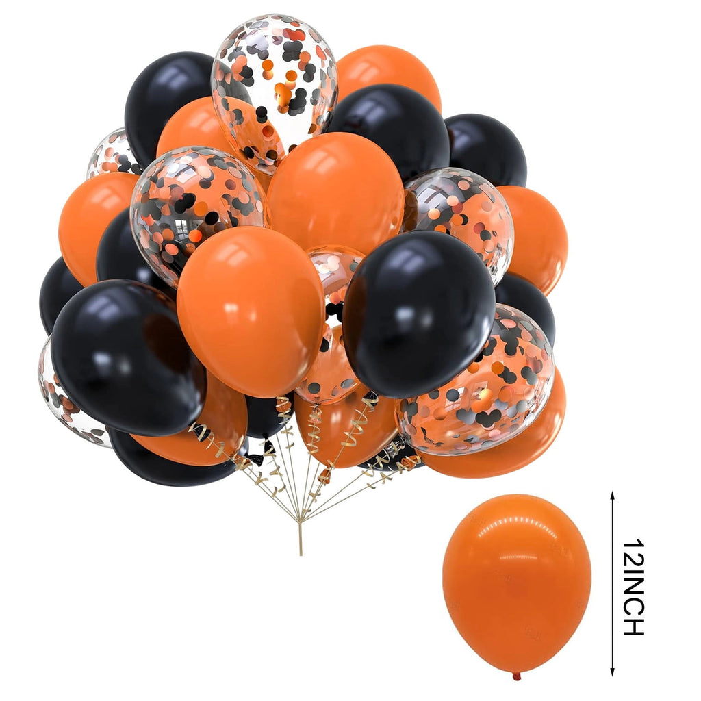 12 Inch Latex Balloons 30Pcs Halloween Party Decorations, Black Orange Confetti Balloons Set for Birthday Party Supplies, Helium Air Inflation