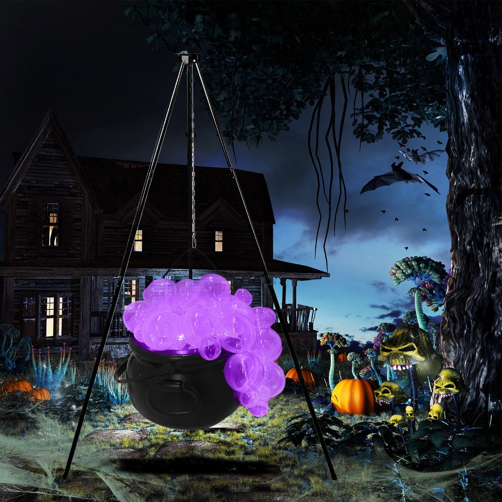 Muecwrye Halloween Decorations Outdoor, Halloween Clearance! Halloween Witches Cauldron on Tripod with Lights, DIY Bubbling Cauldron Set Decor for Home Porch Outside, Halloween Party Supplies