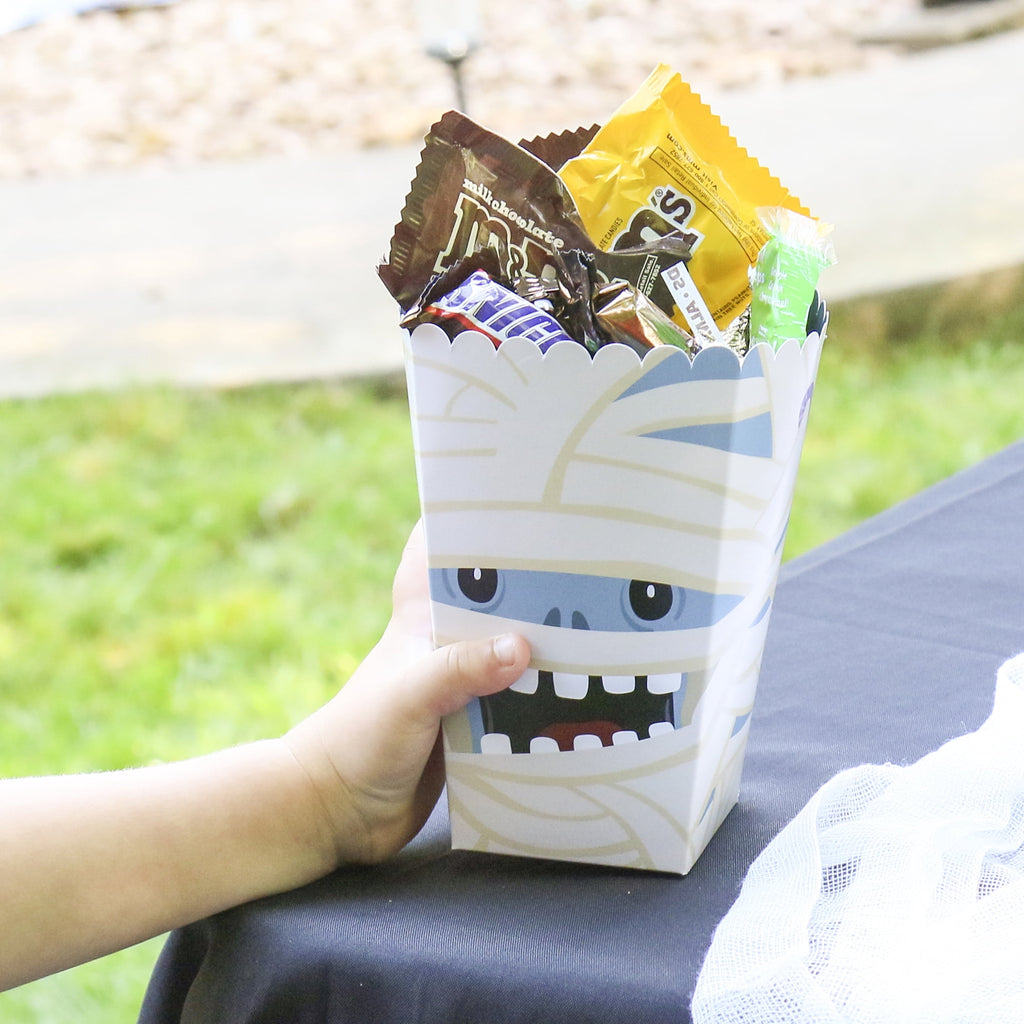 Big Dot of Happiness Halloween Monsters - Skeleton, Dracula, Frankenstein, and Mummy Party Favor Popcorn Treat Boxes - Set of 12