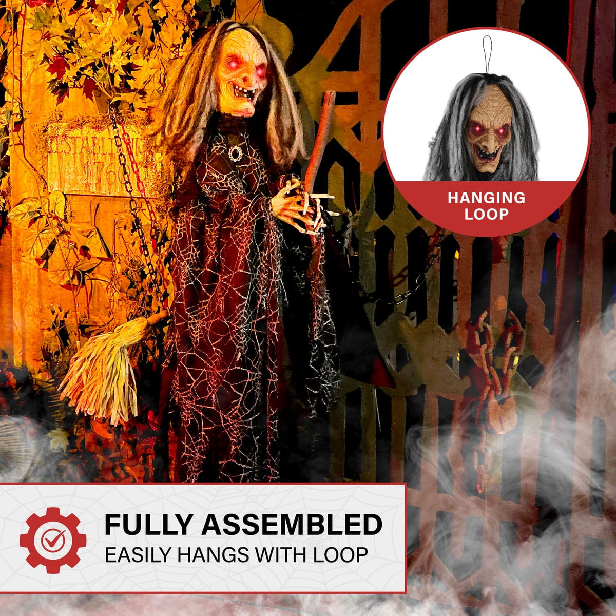 Haunted Hill Farm 5.75 ft Animatronic Witch Indoor/Covered Outdoor Halloween Decoration, HHWITCH-20FLSA