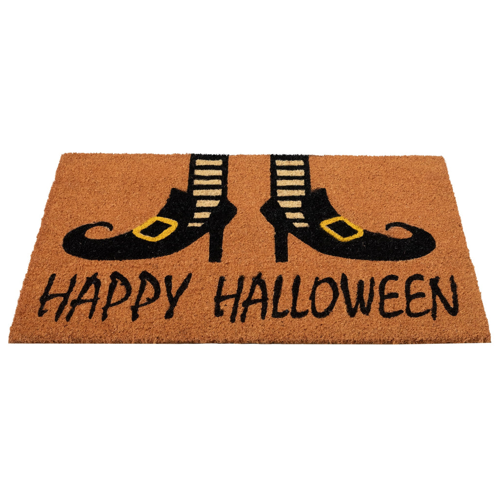 Northlight Wicked Witch Shoes Happy Halloween Coir Outdoor Doormat - 30" - Orange and Black