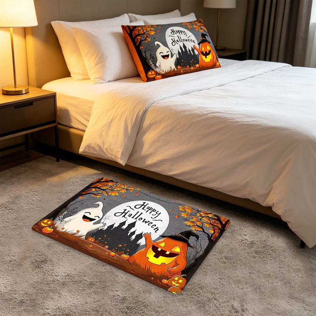 Halloween Doormat Ghost Bath Mat 23.6x15.7in Secure-Grip Absorbent Soft Faux Fur Rug for Bathroom Bedroom Living Room Decor by OVFUIZ