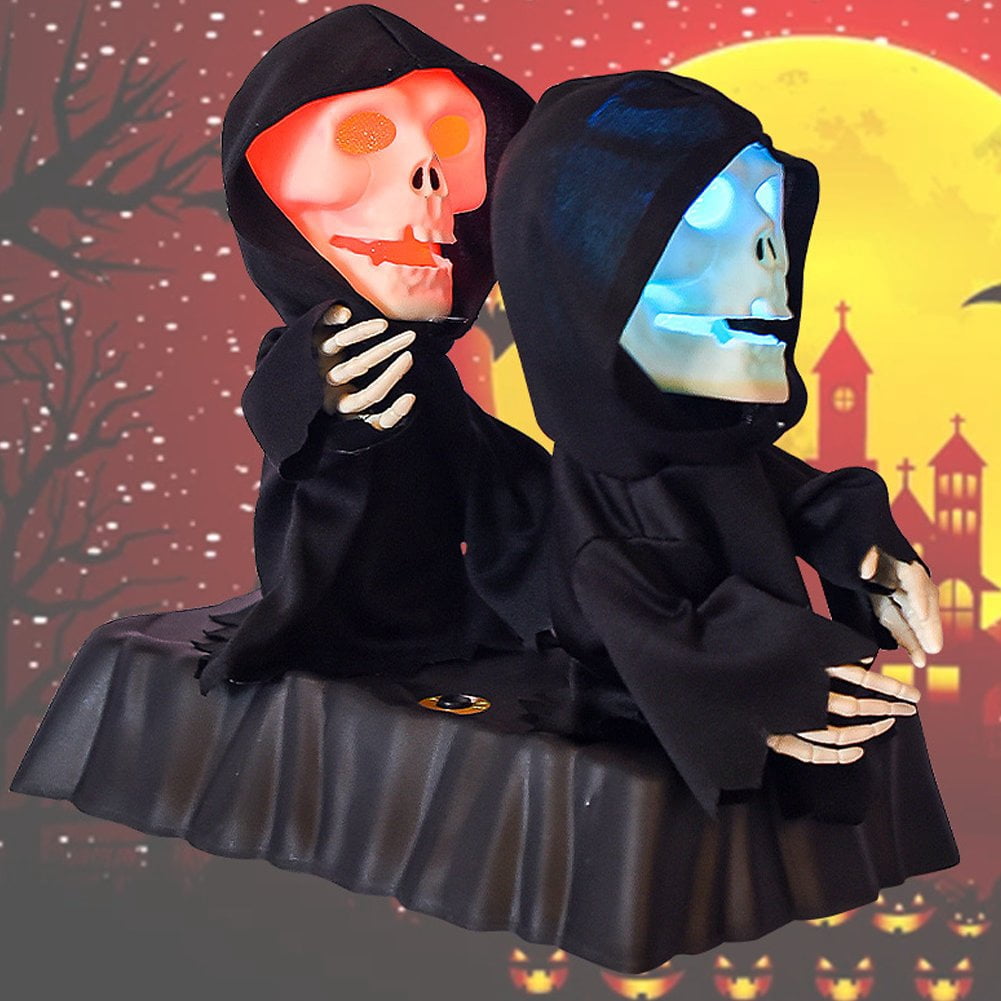 Jiibva Halloween Skeleton Animated Props for Indoor and Outdoor Dancing Skeleton Halloween Decoration Singing with LED Eyes Battery Operated Scary Skeleton Props
