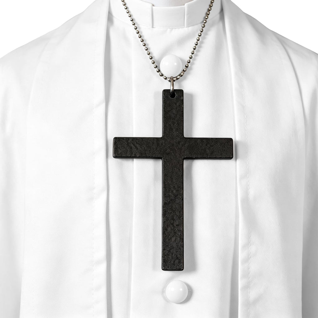 JOANKDMI Catholic Priest Costume for Men Clergy Cassock Robe with Capelet and Sash Halloween Party Outfit Religious Father Minister Fancy Dress for Men