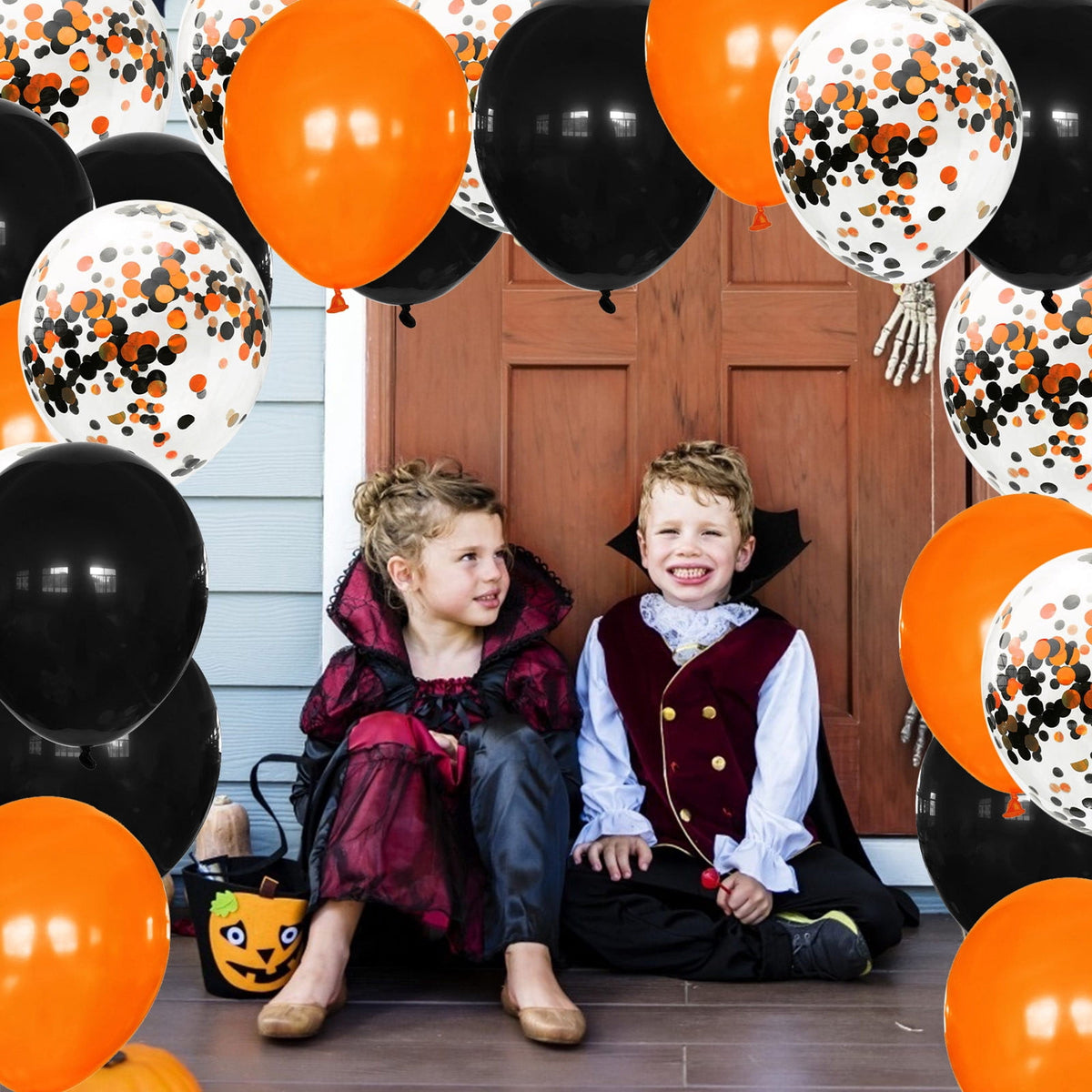 Uutvmp 80PCS Orange, Black, White Foil Confetti Balloons,12 inch Latex Balloon Inside for Halloween Party Decorations, Ghost Festival Party Scene Layout