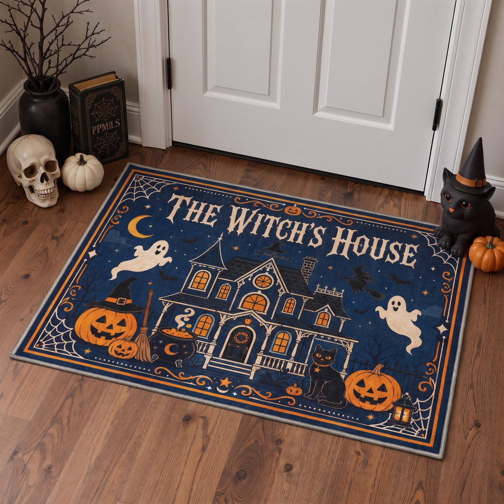 GENIMO 2'x3' Halloween Doormat, Washable Non Slip Soft Whimsical Cat Outdoor Door Mat for Front Door Covered Porch Patio Entryway, Vintage Black
