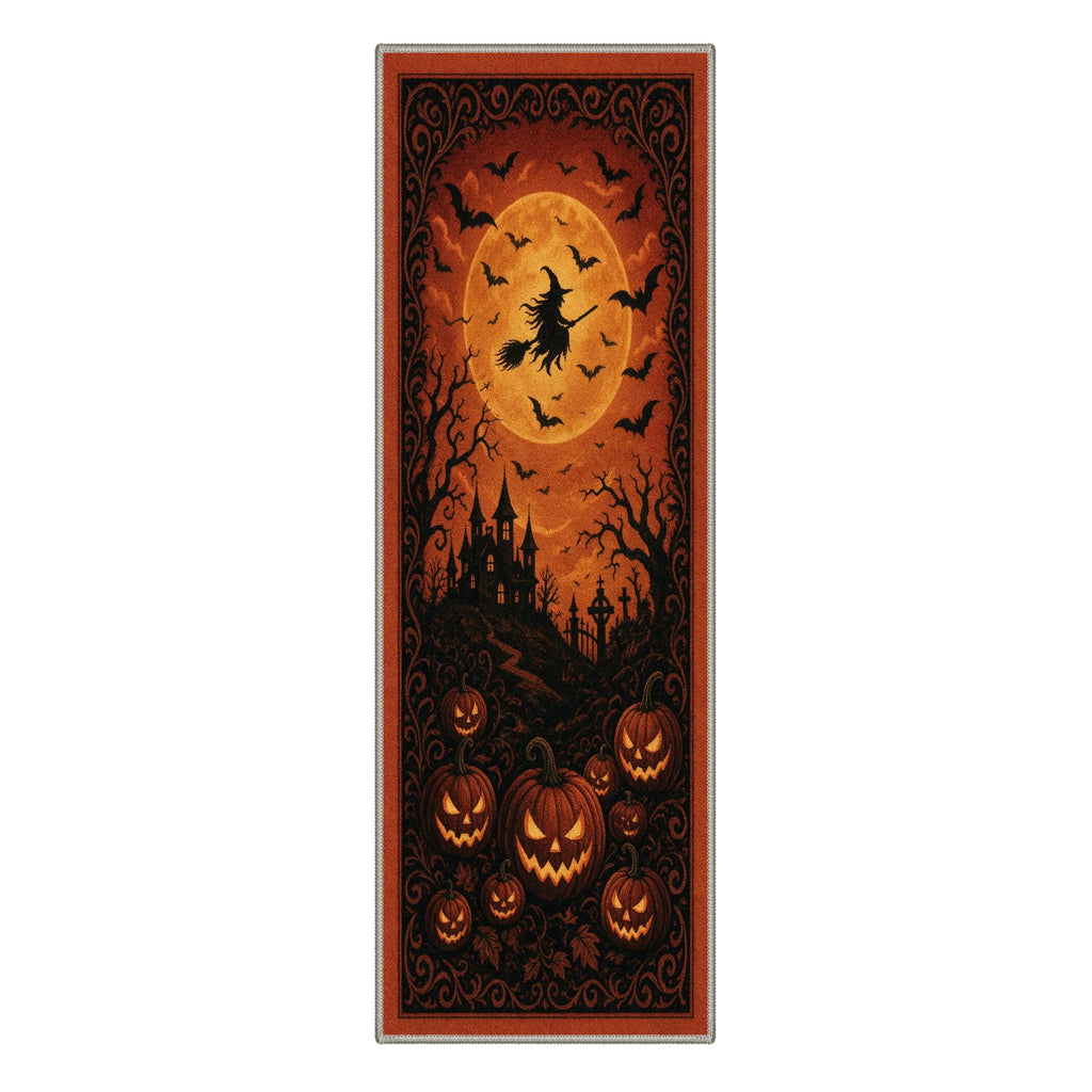 GENIMO 2'x7' Halloween Runner Rug, Washable Non Slip Soft Gothic Raven Indoor Outdoor Hallway Runner for Porch Patio Kitchen Entryway, Rust Orange