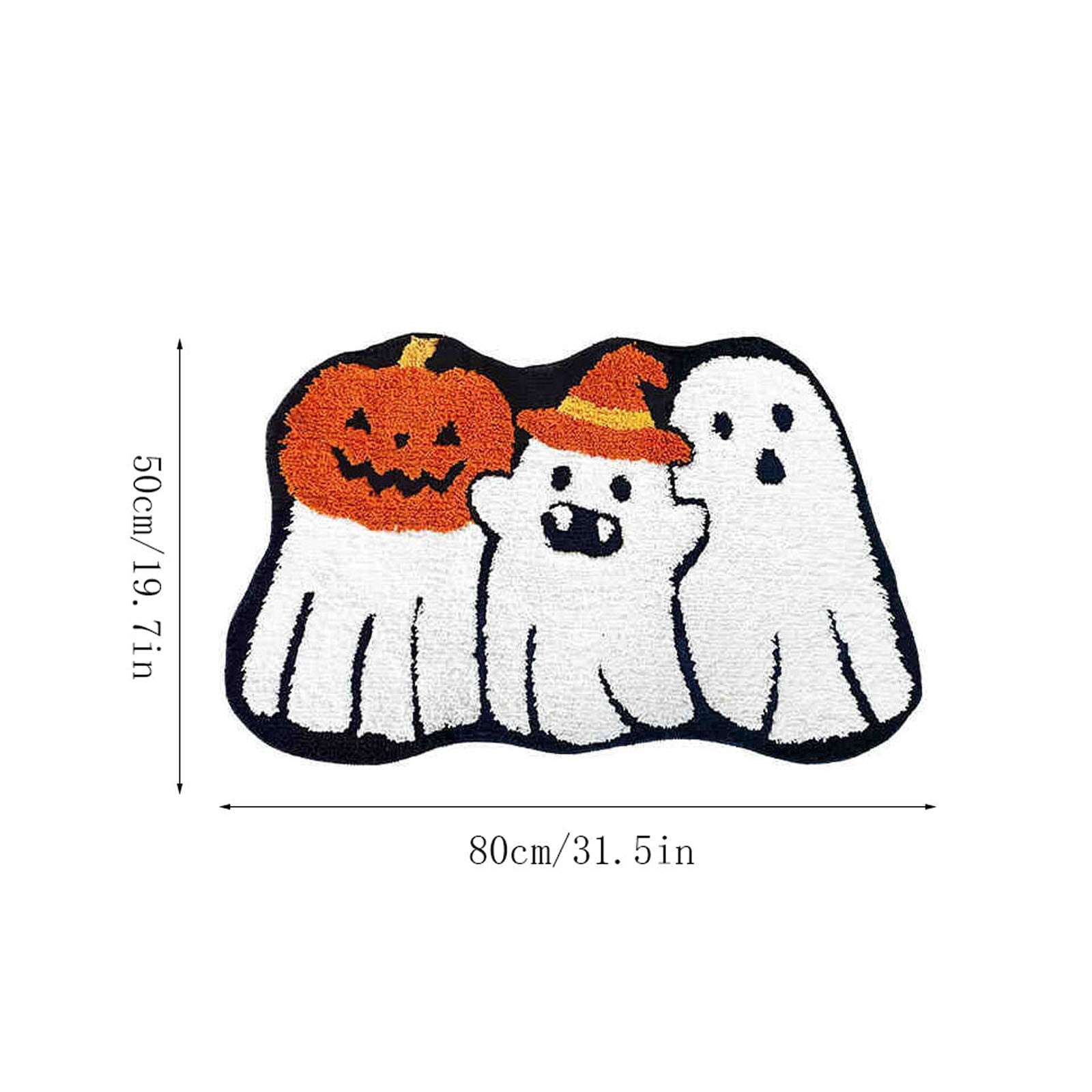 Halloween Doormat Ghost Bath Mat 23.6x15.7in Secure-Grip Absorbent Soft Faux Fur Rug for Bathroom Bedroom Living Room Decor by OVFUIZ