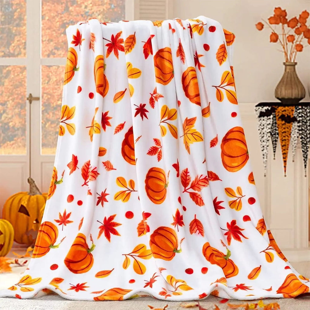 FastXmas Halloween Throw Blanket, 30"x40" Flannel Fleece Pumpkins Maple Checkered Plush Blanket, Soft Lightweight Skin-Friendly Fall Harvest Decorative Throw Blanket for Couch Sofa Bed Outdoor