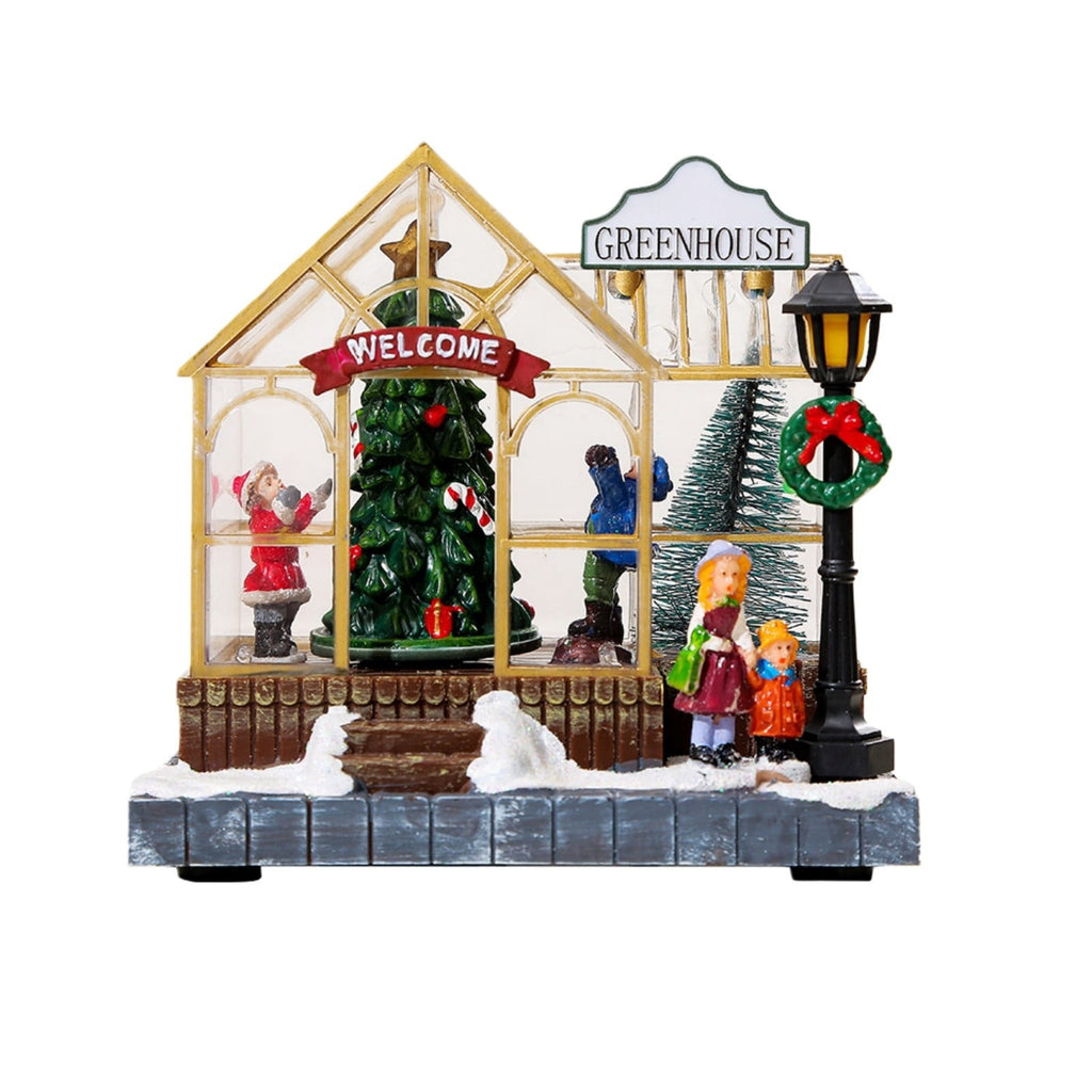 Christmas Village Greenhouse 1pc, 5.51in, a Lighted Musical Holiday House with Rotating Tree, Animated Resin Tabletop Decor, a Collectible Xmas Village Building for Home and Mantle Display
