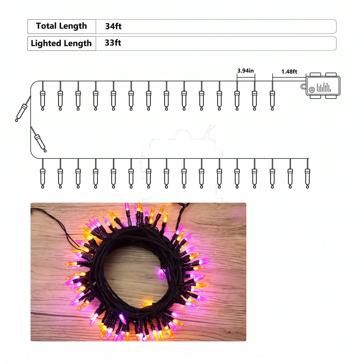 TETOU Halloween Lights, 33ft 100 LED Battery Halloween Lights, 8 Modes String Lights with Timer, Indoor Outdoor Waterproof mini Lights String for Halloween Bedroom Patio Decor - Orange & Purple