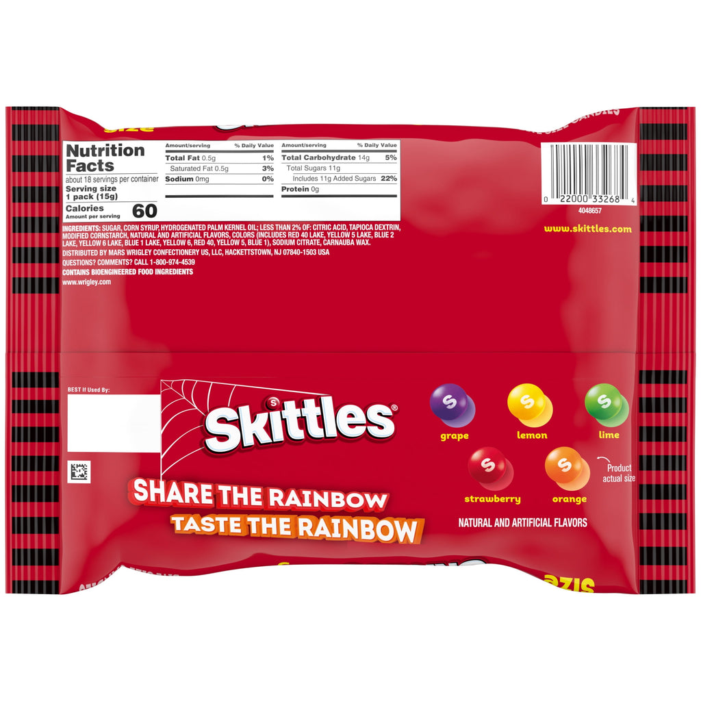 Skittles Halloween Fun Size Gluten Free and Gelatin Free Chewy Candy - 9.65 oz Bag