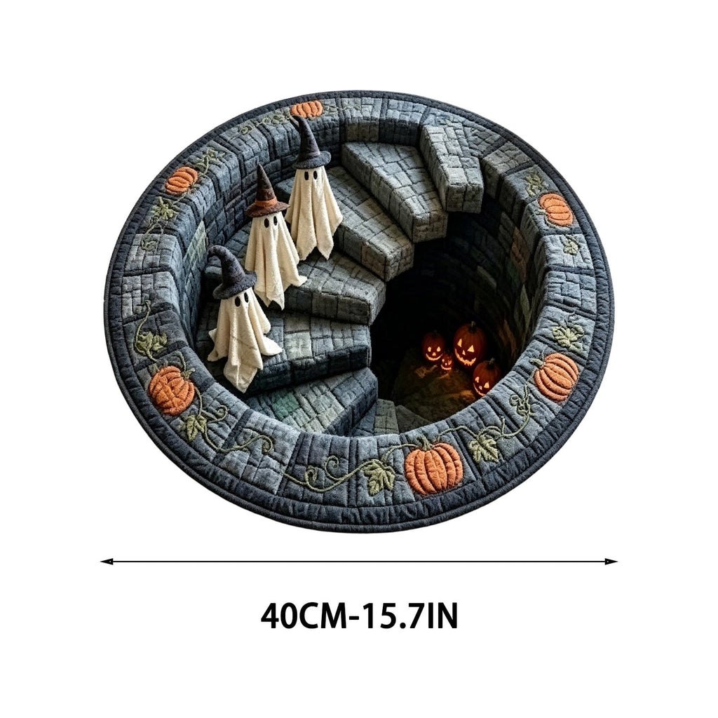 Halloween Round Rug Optical Ghost Pumpkin Mat 15.75in Diameter Polyester Skidproof & Soft for Entryway Bedroom Party by MPOISVA