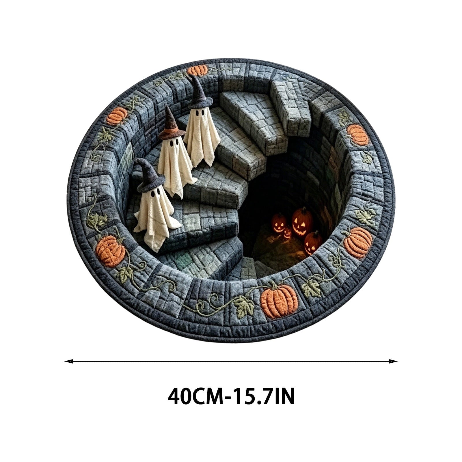 3D Illusion Halloween Round Rug 15.7 Inch, Ghost Pumpkin Spiral Staircase Print Decorative Floor Mat for Entryway Living Room Bedroom Indoor Holiday Home Decoration