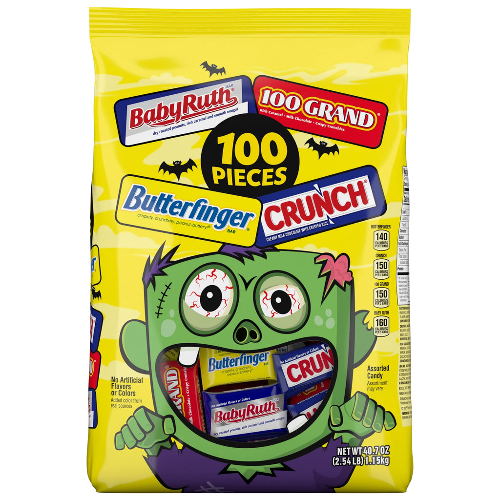 Butterfinger, CRUNCH, Baby Ruth & 100 Grand Halloween Candy Bulk, 100 count
