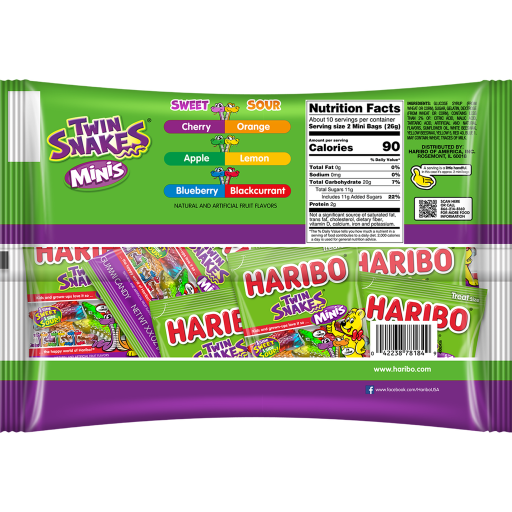 HARIBO Twin Snakes Minis Gummy Halloween Candy, Mini Pouches, 9.5oz Bag