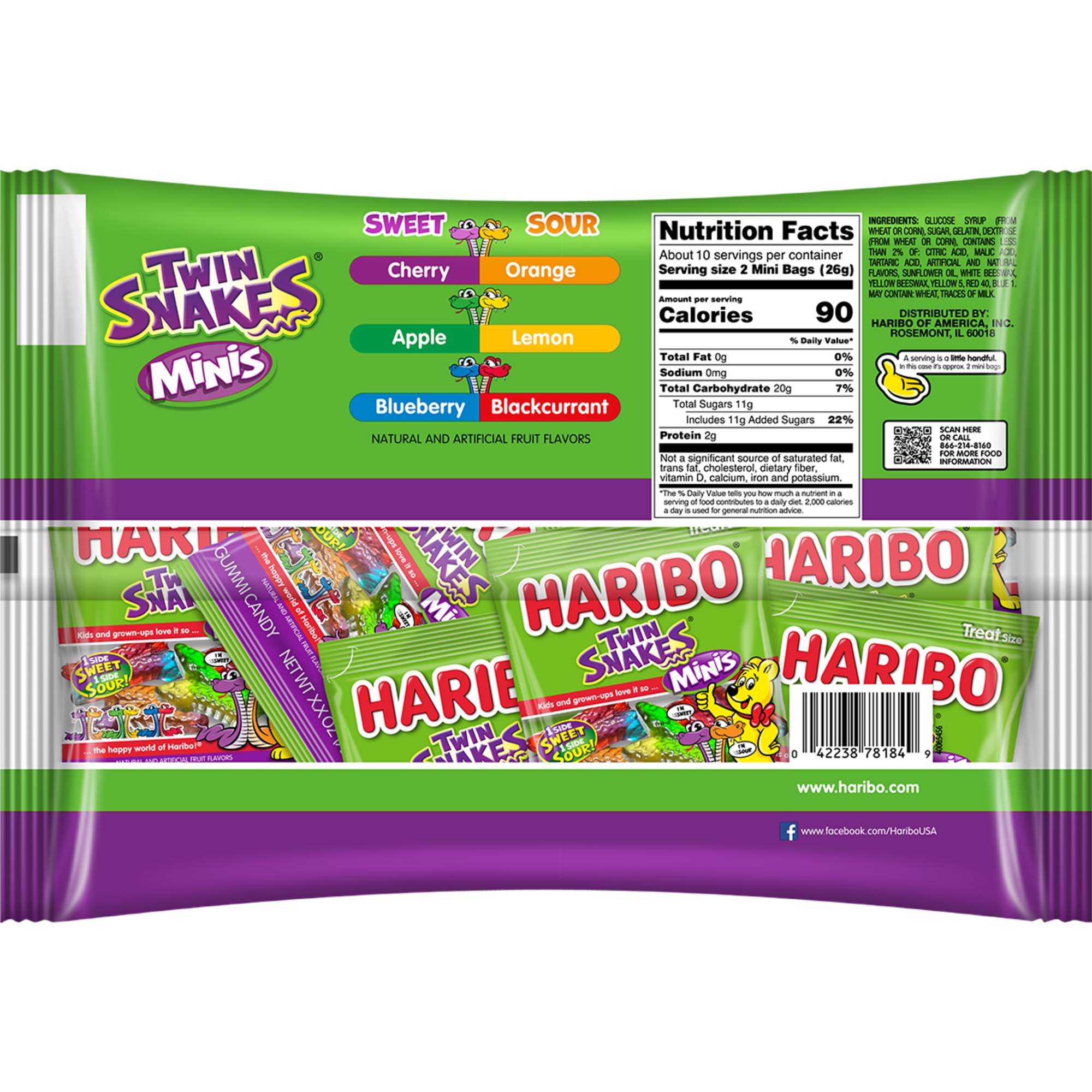 HARIBO Twin Snakes Minis Gummy Halloween Candy, Mini Pouches, 9.5oz Bag