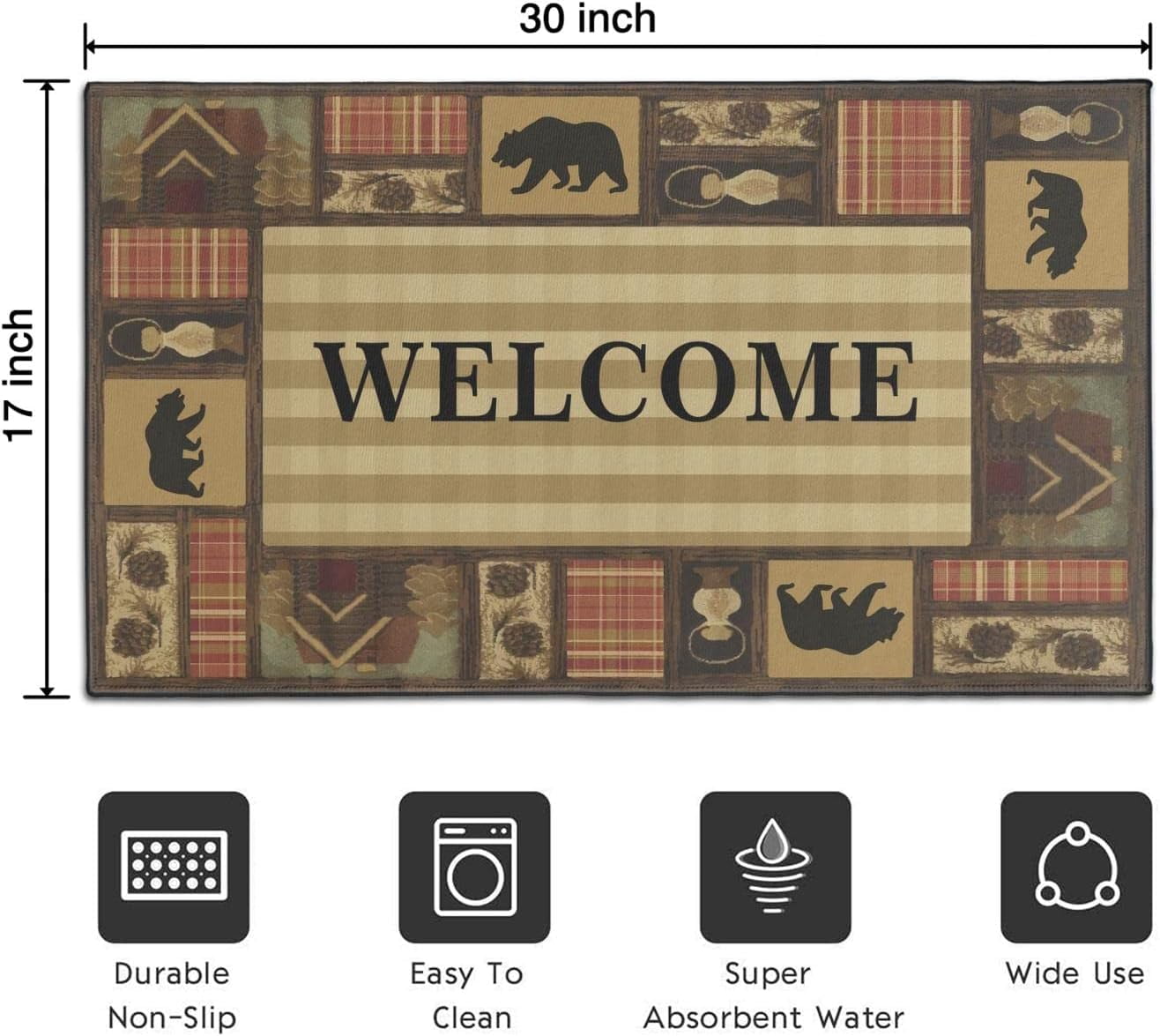 Bear Rugs Tribal Doormat Non-Slip Absorbent Resist Dirt Front Door Mat Machine Washable Welcome Mats Outdoor Inside Floor Rugs for Entryway 30" X 17"…