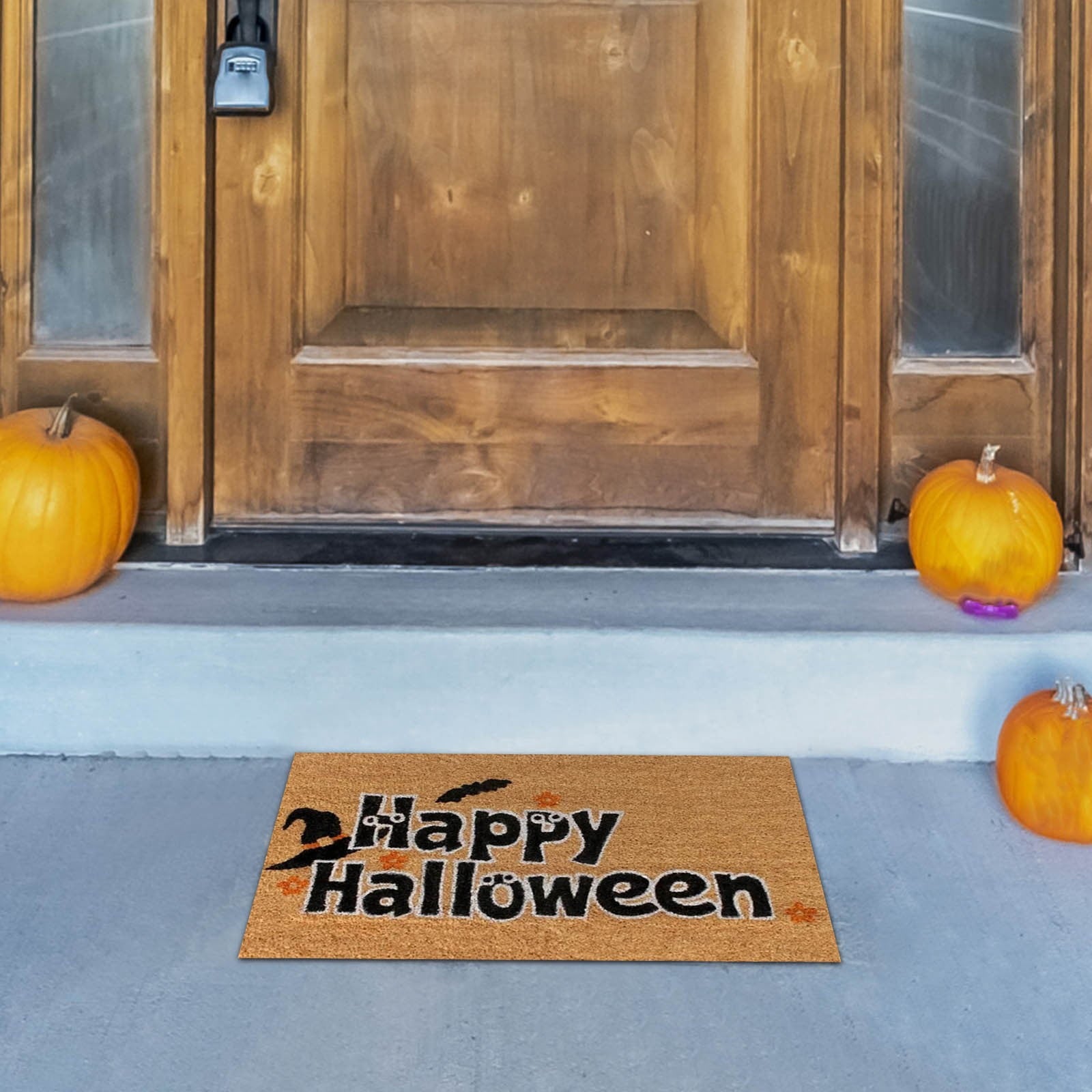 Wovilon Halloween Area Rug Doormat, Black Castle Front Door Mat Non Slip Rubber Backing, Happy Halloween Orange Indoor Outdoor Entrance Mats, Halloween Home Decor Outdoor Rug, 16 X 24 Inches
