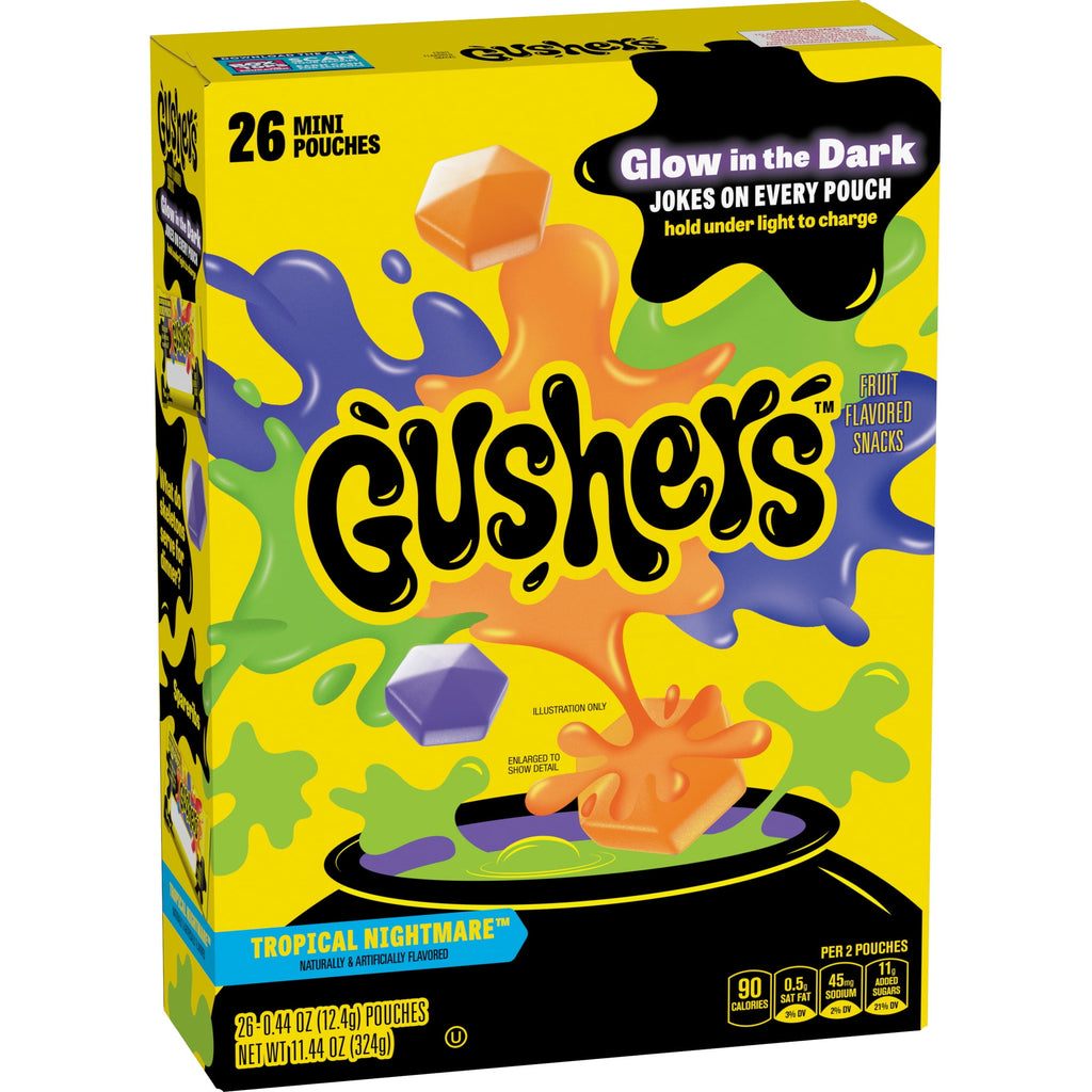 Gushers Tropical Nightmare Fruit Flavored Snacks Mini Pouches, Halloween Treats, 26 Count