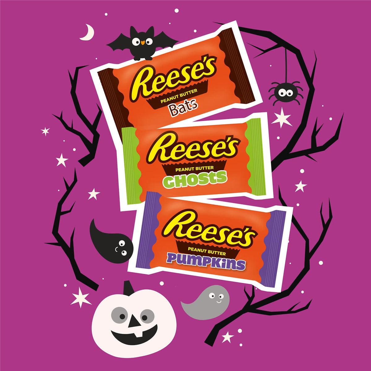 Reese's Assorted Milk Chocolate Snack Size Peanut Butter Shapes, Halloween Candy Bag, 9 oz