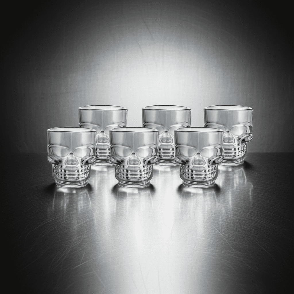 Skull Glass Shot Glasses- Set of 6 1.75oz, Clear