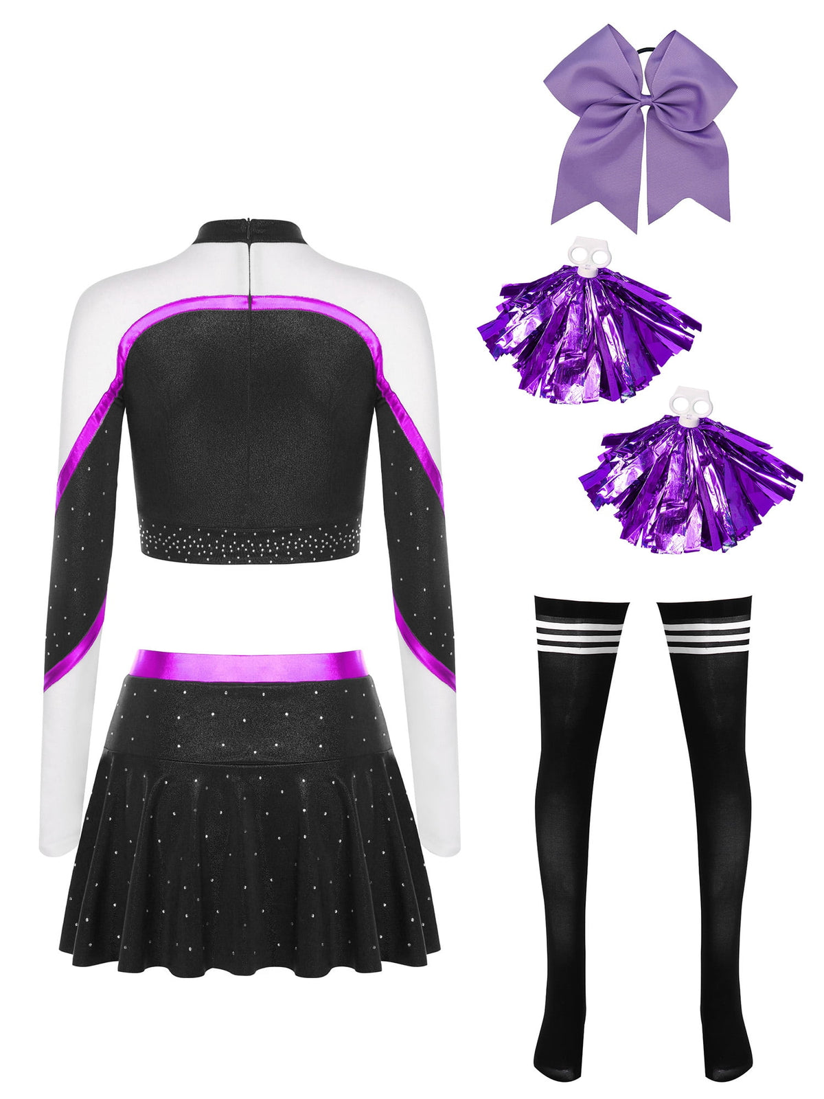 iiniim Womens Cheer Leader Costumes Set Schoolgirl Cheerleading Cosplay Halloween Party Uniform Purple XL