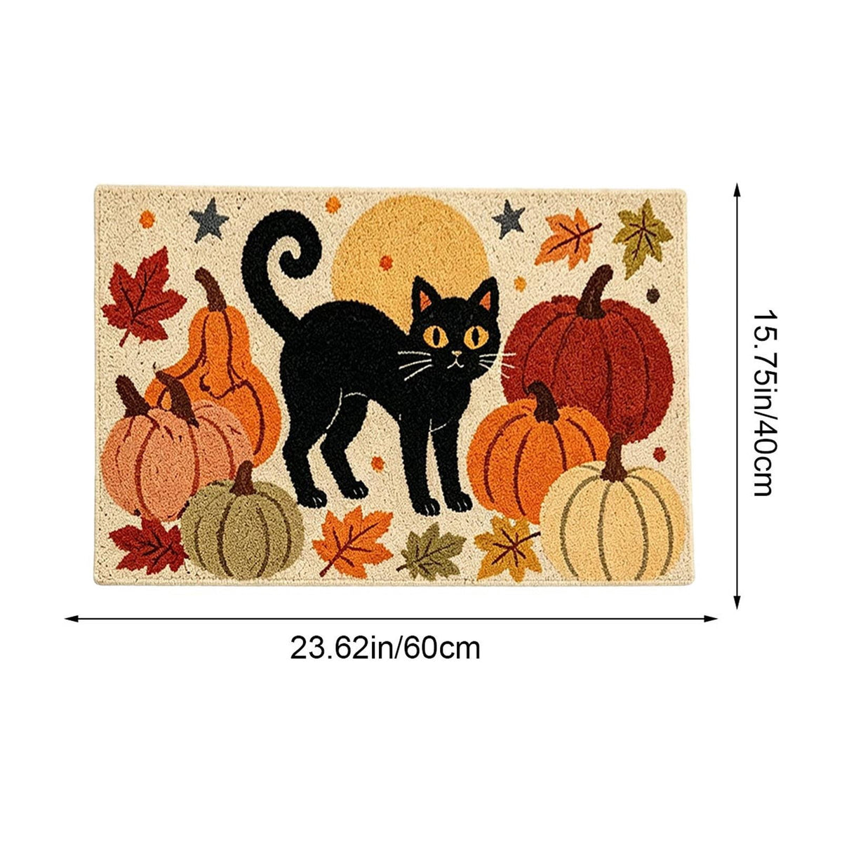 Halloween Decor Black Cat Doormat 15.75x23.62 Inch Fall Pumpkin Moon Design Non Slip Indoor Entrance Rug for Home Entryway Decor