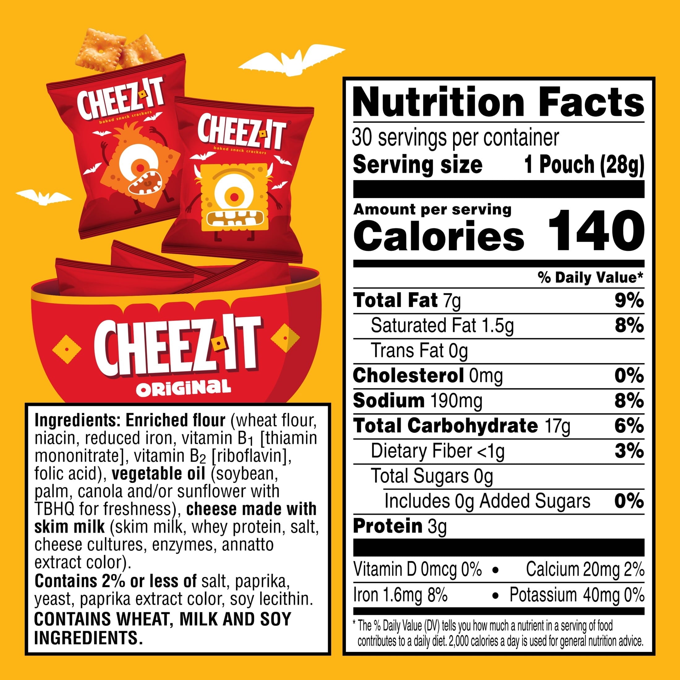 Cheez-It Original Halloween Cheese Crackers, Trick-or-Treat Snacks, 30 Count