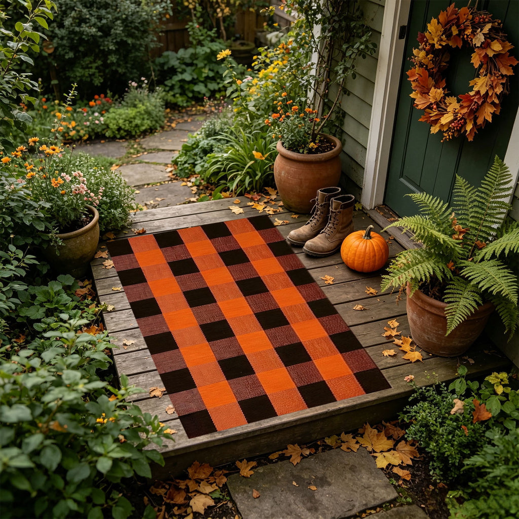 Dpityserensio Halloween Doormat Black Bat and Moon with Striped Border Non-Slip Washable Indoor Outdoor Rug, Vintage Fall Decor