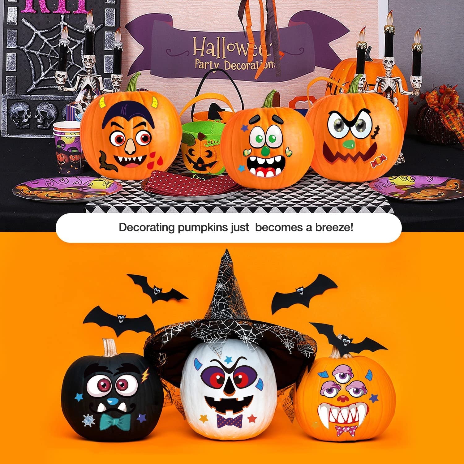 Ayieyill 64 Packs Halloween Stickers Pumpkin Decorating Stickers for Children , 32 Sheet Small Pumpkin Face Stickers for Halloween Party Supplies Trick or Treat Party Favors