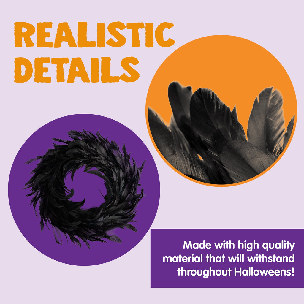 Joyfy Black Feathers Halloween Wreath for Front Door, 13.5" Wreath for Door Window Porch Thanksgiving Halloween Decor, Spooky Scene Party Favors, Halloween Photo Props,Indoor Outdoor Party De