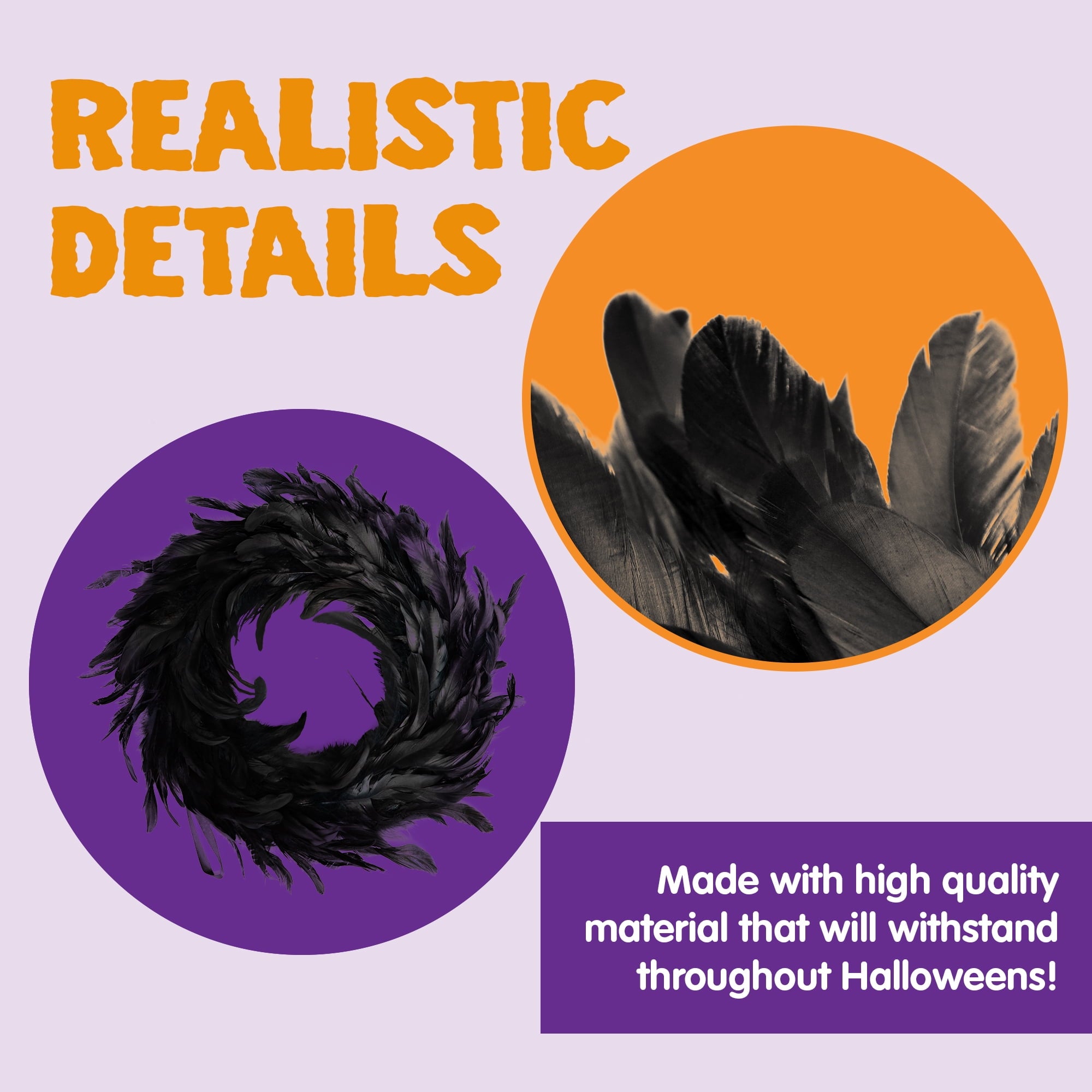 Joyfy Black Feathers Halloween Wreath for Front Door, 13.5" Wreath for Door Window Porch Thanksgiving Halloween Decor, Spooky Scene Party Favors, Halloween Photo Props,Indoor Outdoor Party De