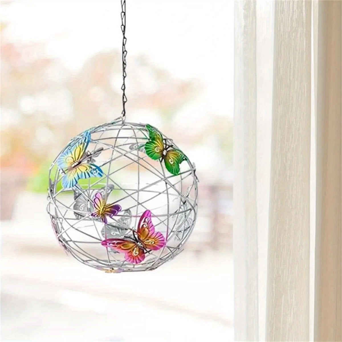 Hanging Solar Light Round Ball with Colorful Butterfly with Weaving String Special Gift for Garden Patio Gazebo Decor Camping